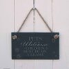Image of Small Bone Slate hanging sign - "Pets welcome children must be on a leash" - ...