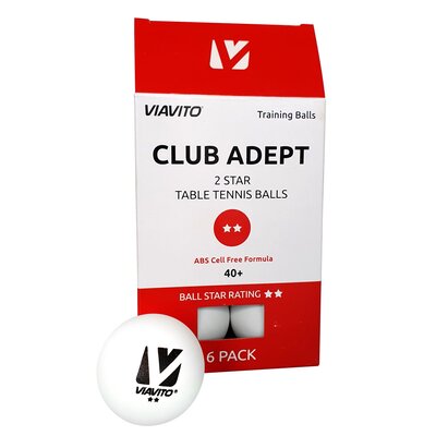 Viavito Club Adept 2 Star Table Tennis Balls - Pack of 6