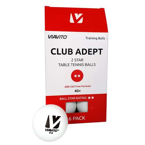 Viavito Club Adept 2 Star Table Tennis Balls - Pack of 6