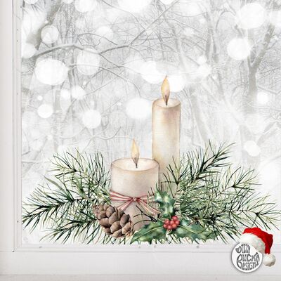Christmas Pine Candle Window Decal - 38 x 60 cm