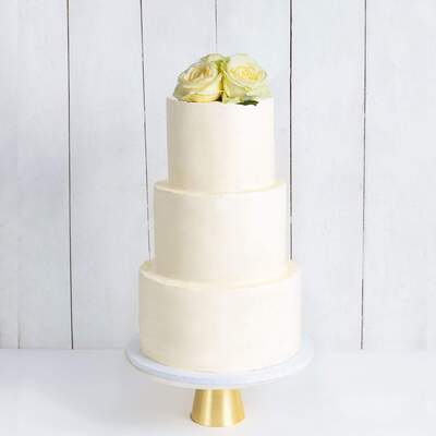 Three Tier Decorated White Wedding Cake - Classic White Rose - Three Tier (10", 8", 6")