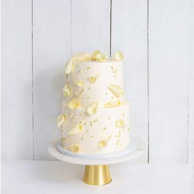Two Tier Petals And Gold Wedding Cake - Two Tier (8", 6")