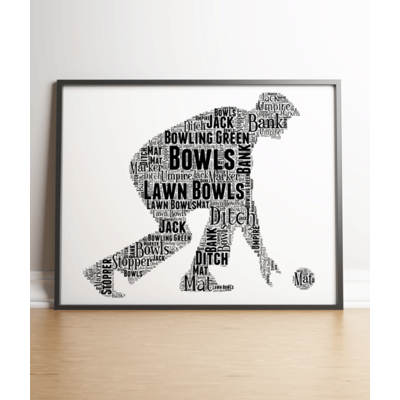 Male Bowls Player Word Art Gift Print