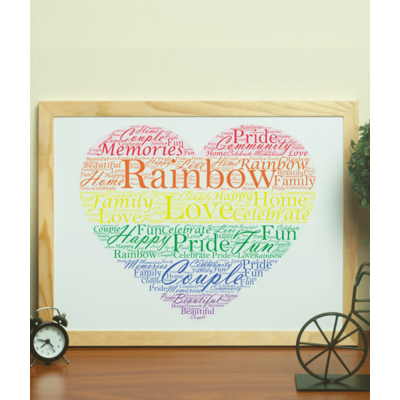 Personalised Rainbow Coloured Heart Word Art