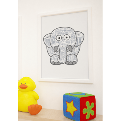 Personalised Cute Elephant - Nursery Word Art Picture