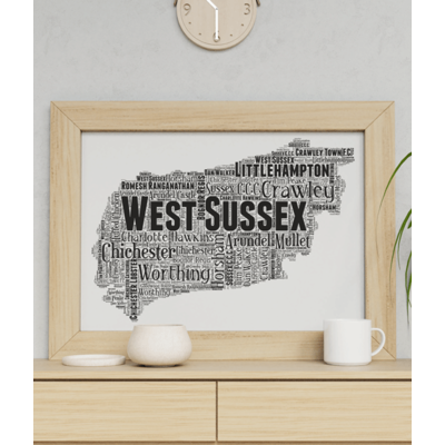 Personalised West Sussex Word Art Map