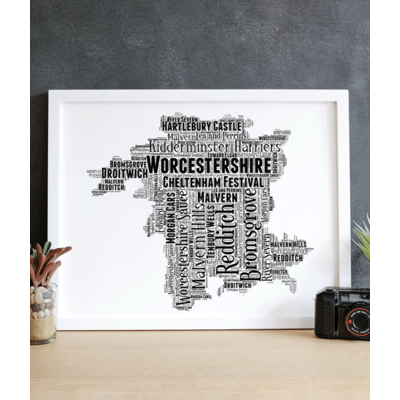 Personalised Worcestershire Word Art Map