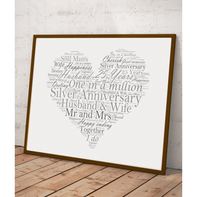 Silver Wedding Anniversary Personalised Word Art Gift