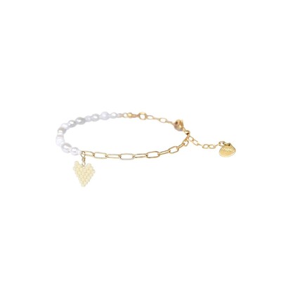 Pearly Heartsy Chain Bracelet - White