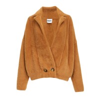 Image of Brown Fuzzy Knitted Jacket - Hazelnut