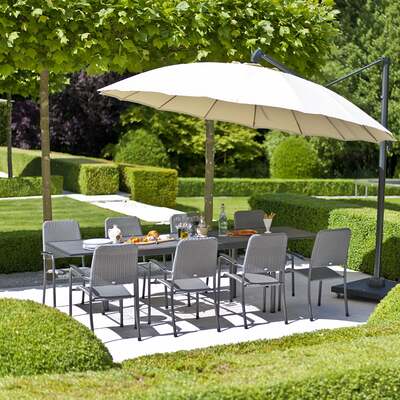 Alexander Rose Portofino 8 Seater Metal Garden Furniture Set with Extending Rectangular Table & Woven Armchairs