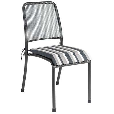 Alexander Rose Portofino 4 Seater Metal Garden Furniture Set with Round Table & Armchairs, with Charcoal Stripe Cushions