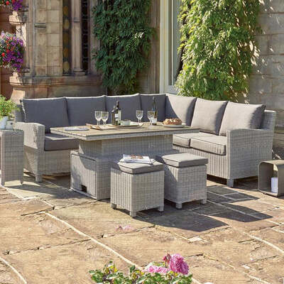 Kettler Palma Corner Left Hand White Wash Wicker Outdoor Sofa Set with Adjustable S-Q Table