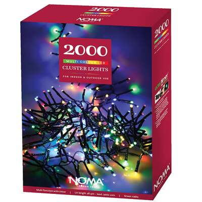 Noma Christmas 360, 480, 720, 960, 2000 Multifunction Cluster Lights with Green Cable - Multi Colour, 2000 Bulbs