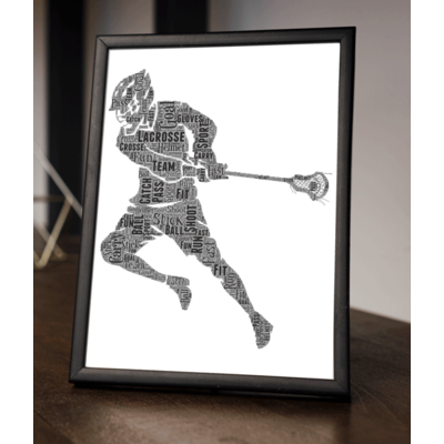 Mens Lacrosse Word Art - Personalised Lacrosse Player Gift
