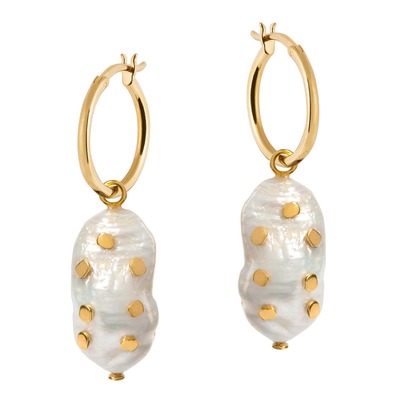 Venus Gold Hoop Earrings With large Keshi Pearl And Barnacles