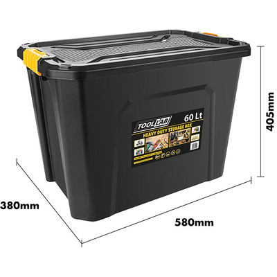 Heavy Duty Polypropylene Storage Box with Clip on Lid - 60 Litre