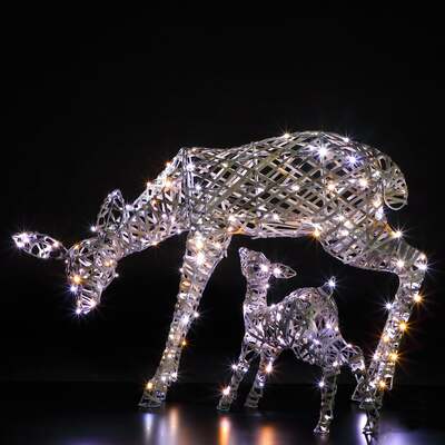 Noma Christmas 70CM Grey Wicker Woburn Mother & Fawn Deer With 230 White LEDS