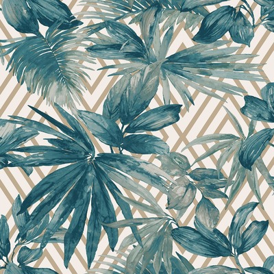 Forage Geometric Leaf Wallpaper Teal / Gold Grandeco 156001
