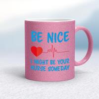 Be Nice Mug – Pink Glitter/White, 10oz