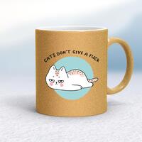 Cats Don’t Give A Fuck Mug – Gold Glitter/White, 10oz