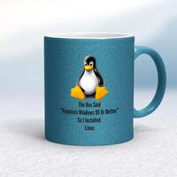 The Box Said Requires Windows 95 So I Installed Linux Mug – Blue Glitter/White, 10oz