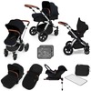 Image of Ickle Bubba Stomp v3 All In One Travel System With 0+ Galaxy Car Seat and Isofix Base (Frame: Silver, Fabric Colour: Black, Handle Bars: Tan)