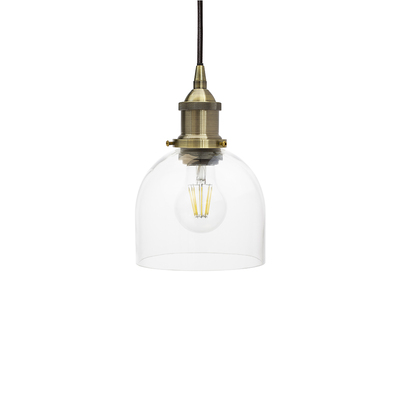 Soho Lighting Larkin Clear Glass Pendant Light with Antique Copper Lamp Holder and Black Twisted Cable