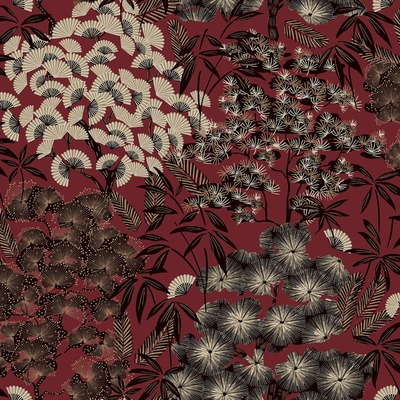 Ciara Oriental Leaf Wallpaper Red Grandeco A63003