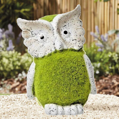 Stone-Effect Flocked Grass Wise Owl Garden Ornament