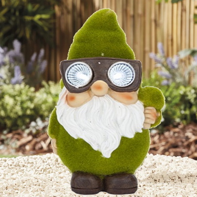 17cm Flock Gnome with Solar Power Light Up Eyes Garden Ornament