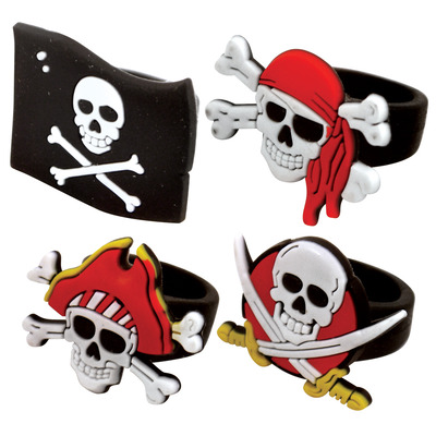 Pirate Finger Rings Skull & Crossbones Pinata Loot/Party Bag Fillers Toys - Six