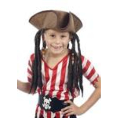 Childrens Boys Pirate Fancy Dress Tricorn Hat With Dreadlocks Wig Hair