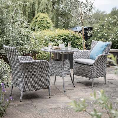 LG Outdoor Monaco Stone Rattan Weave Bistro Two Seat Garden Furniture Set