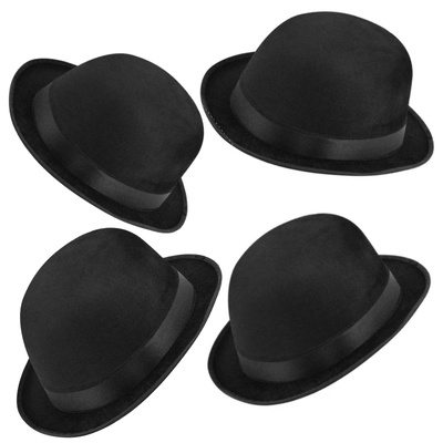 4 x Black Bowler Hat Posh Stag Night Charlie Chaplin Fancy Dress