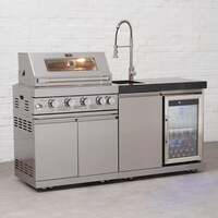 Draco Grills 4 Burner BBQ Modular Outdoor Kitchen with Sink and Fridge Unit, With Granite Side Panels-89728 