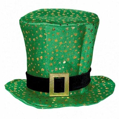 Green & Gold Leprechaun Buckle Top Hat St Patrick’s Fancy Dress - ONE HAT