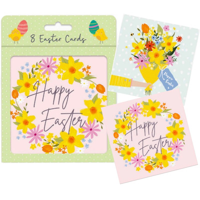 Pack of 8 Mixed Easter Greetings Cards & Envelopes