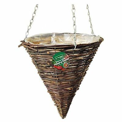 12" Rattan Cone Hanging Basket With Chain and Liner