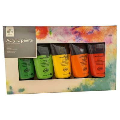 Set Of 5 Tubes Acrylic 75ml Artist Paints - Bright Colours