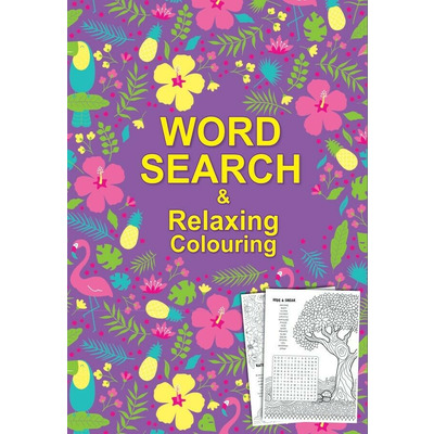 A5 Word Search Puzzles & Relaxing Colouring In Activity Books - Purple