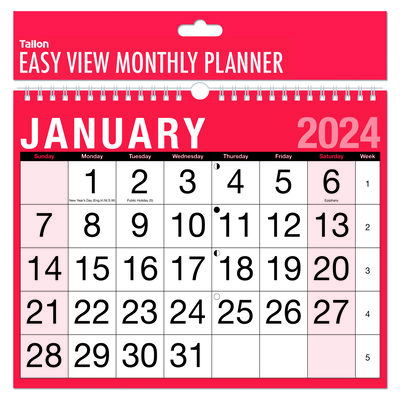 2024 A4 Easy View Monthly Staff Wall Calendar Office Planner