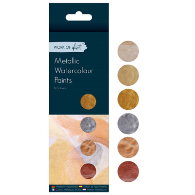 Pack Of SIX Metallic Gold Bronze Silver Colour Watercolour Paints