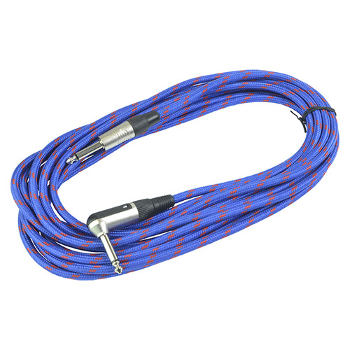 Guitar Lead 6m Braided Straight 1/4" Jack to Right Angle 1/4" Jack Blue