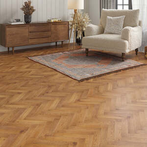 Lusso Genoa Smoked Golden Brushed and Oiled Rustic Herringbone Solid Oak Flooring