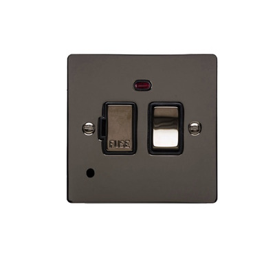 M Marcus Electrical Elite Flat Plate Fused Spur (Switched With Neon & Cord Outlet), Polished Black Nickel, Black Trim - T06.838.PCBK POLISHED BLACK NICKEL - BLACK INSET TRIM