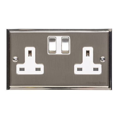 M Marcus Electrical Elite Stepped Plate 2 Gang Sockets, Satin Nickel Dual Finish, Black Or White Trim - S05.850.SN SATIN NICKEL DUAL FINISH - BLACK INSET TRIM