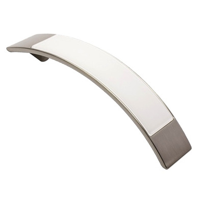 Urfic Siro Curved Cabinet Pull Handle (96mm c/c), Satin Nickel With White Edging - 2184-137ZN21GH1 SATIN NICKEL WITH WHITE EDGING