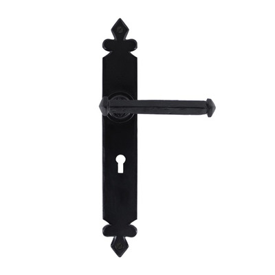 From The Anvil Fleur De Lys Tudor Door Handles (273mm x 40mm), Black - 33173 (sold in pairs) EURO PROFILE LOCK (WITH CYLINDER HOLE)