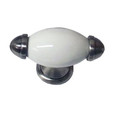 Chatsworth Oxford Pull Knob (Polished Chrome, Antique Brass OR Pewter), White Porcelain - BUL801-WHI POLISHED CHROME, WHITE PORCELAIN